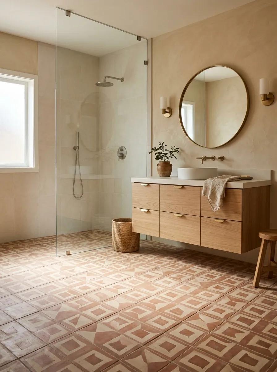Pattern-Forward Southwestern Bathroom With Handmade Clay Tile