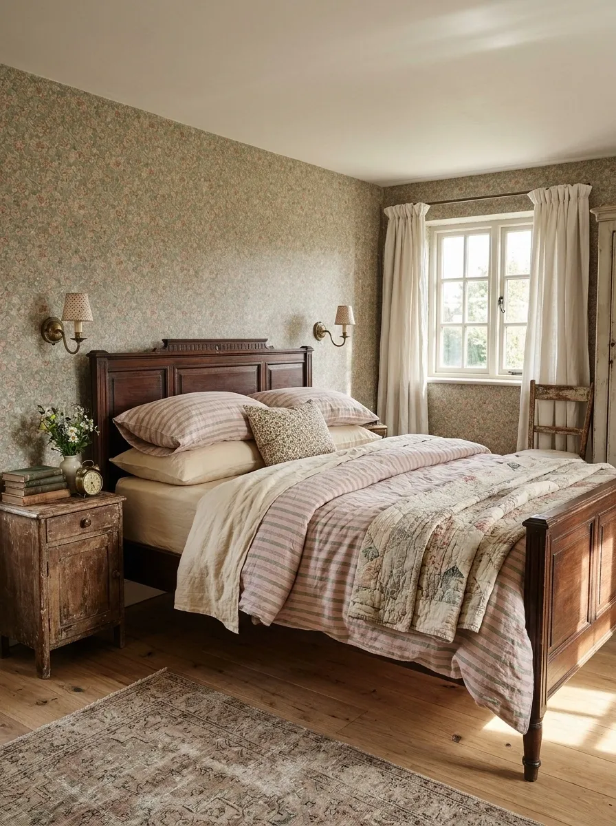 Pink and Sage Stripes With English Country Florals