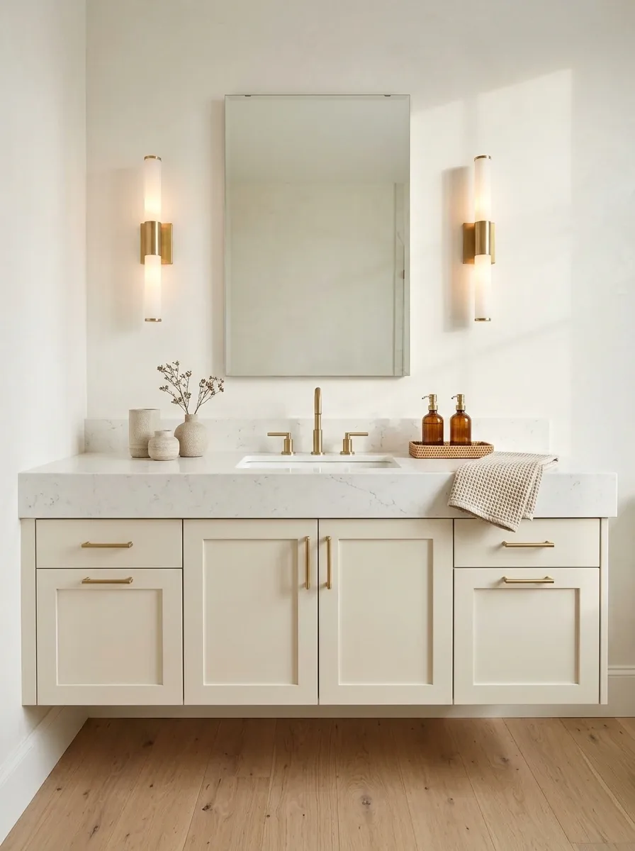 Place Brass Wall Sconces Beside the Mirror
