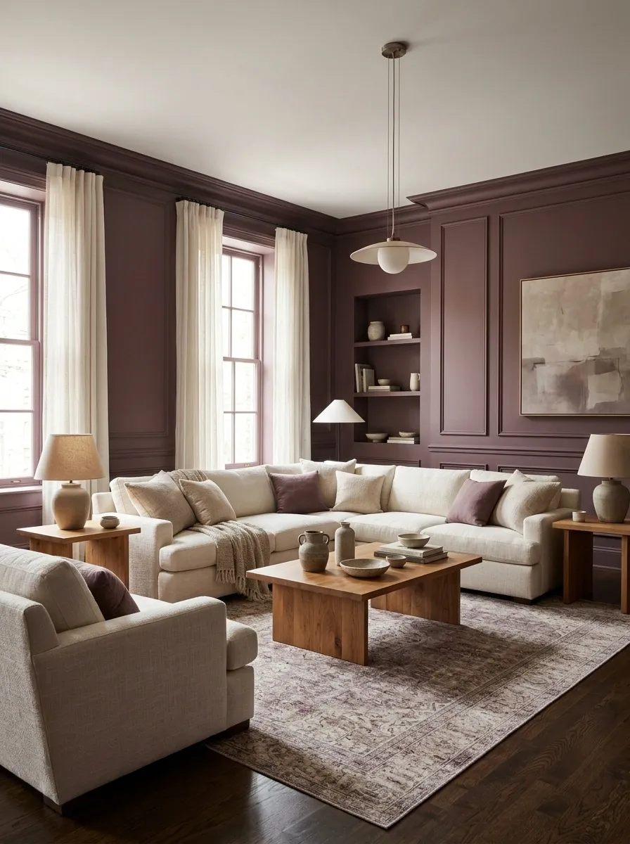 Plum + Soft Cream for a Dramatic Sophisticated Interior