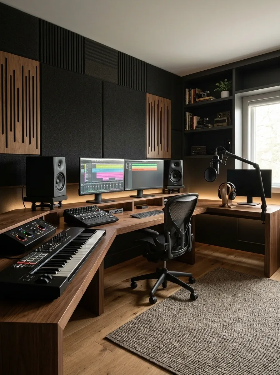Podcast and Music Production Studio With a Shared Workstation