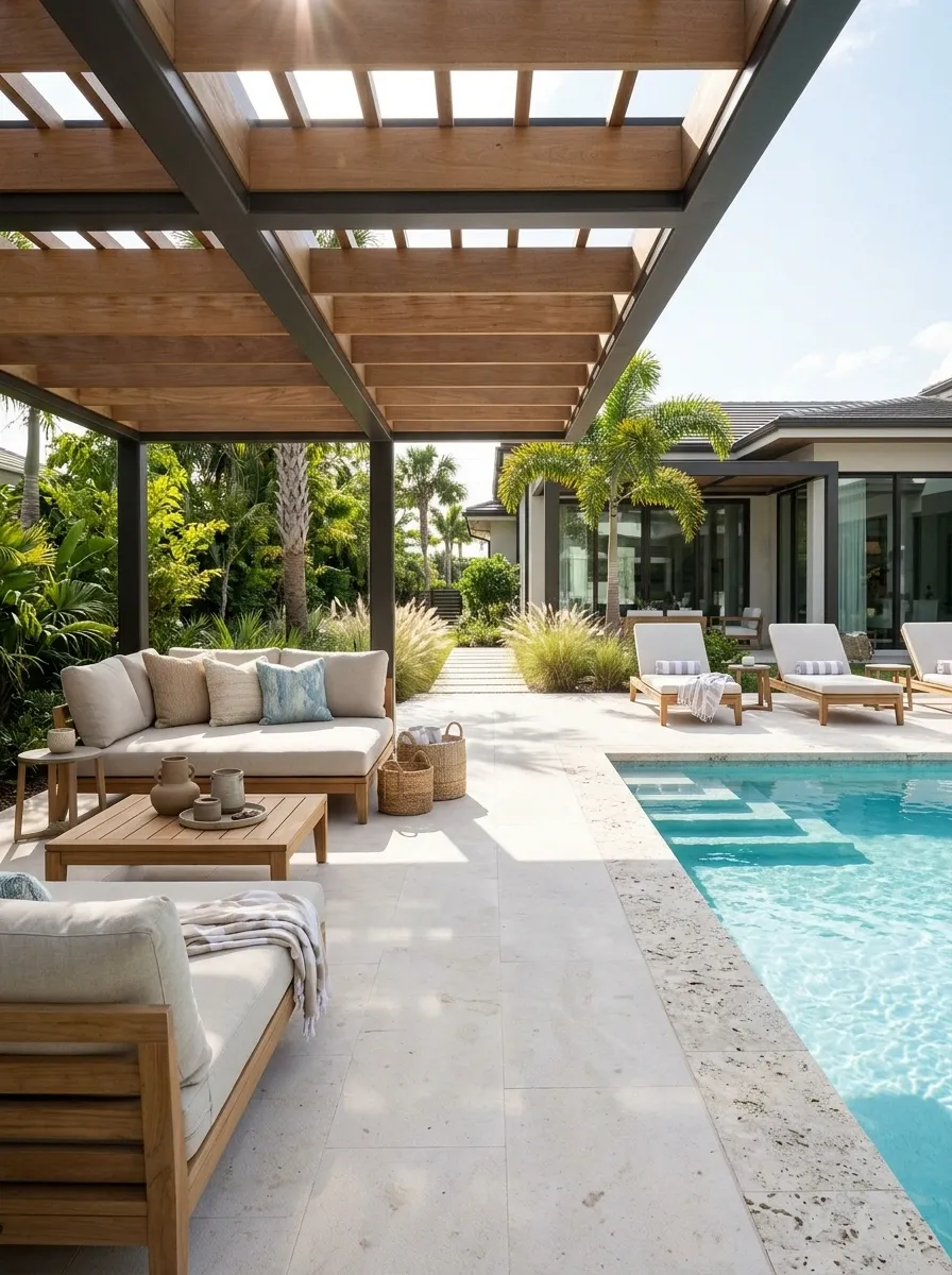 Poolside Retreat With Distinct Lounging Zones