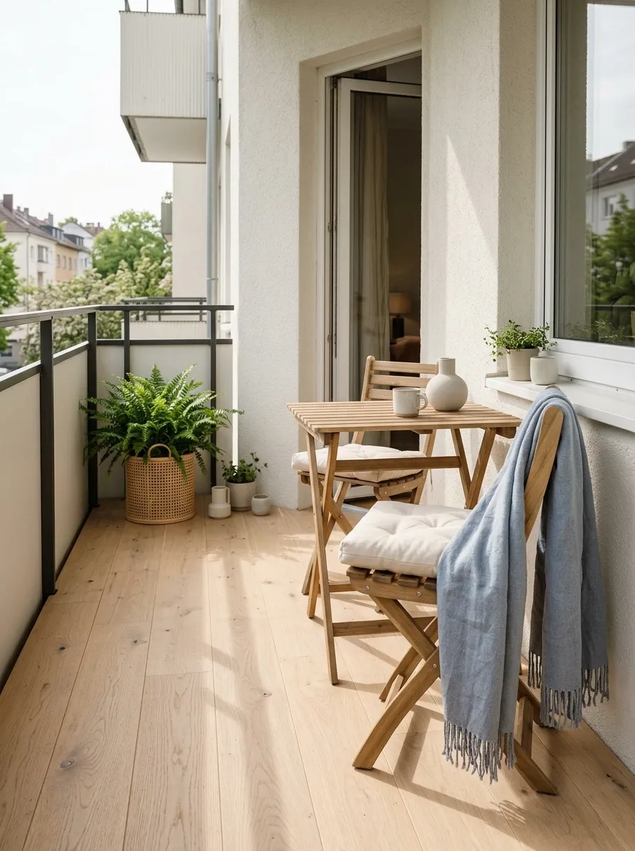 Powder Blue and Pale Oak Scandinavian Balcony