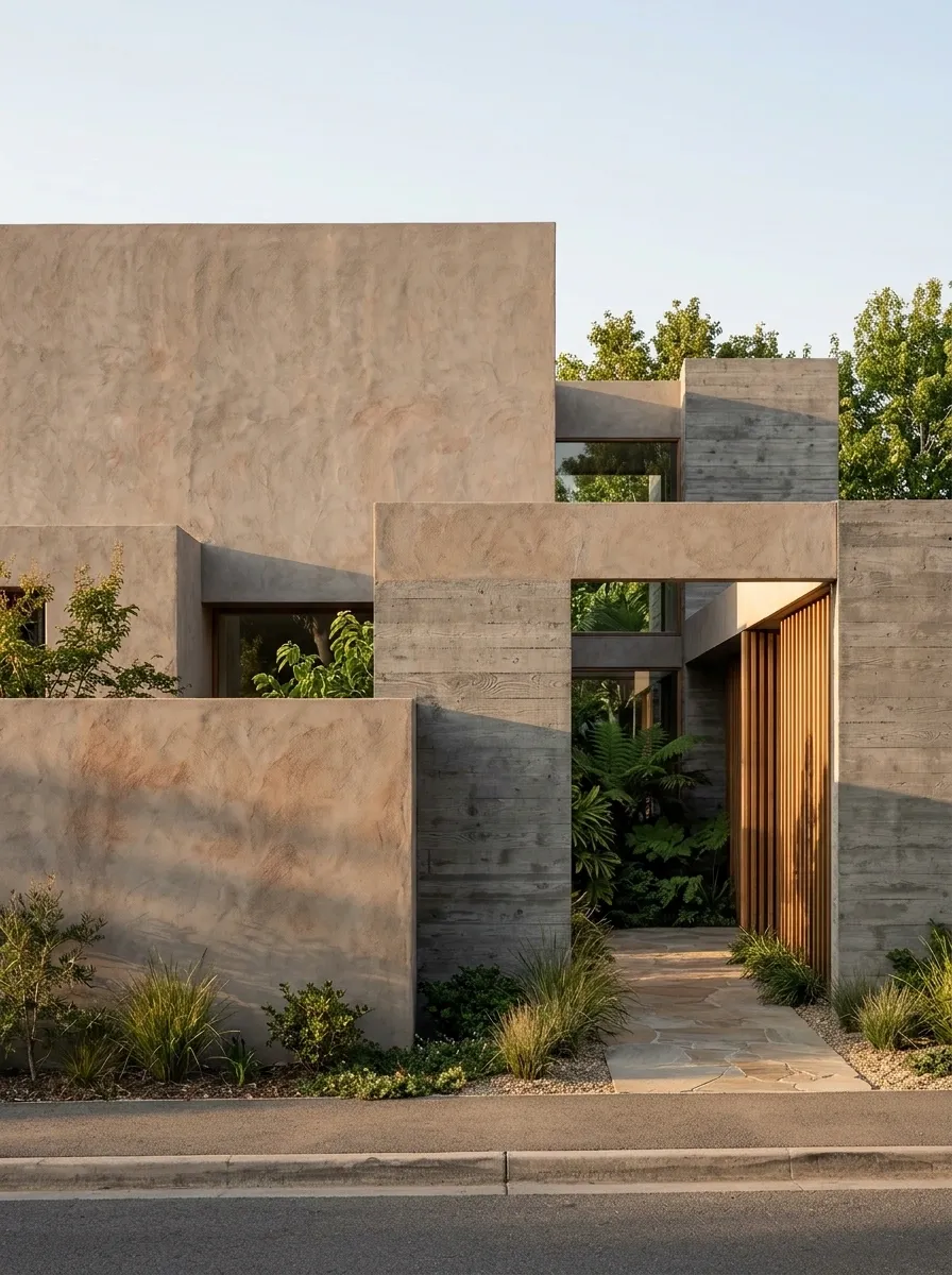 Private Courtyard House Behind a Layered Front Wall