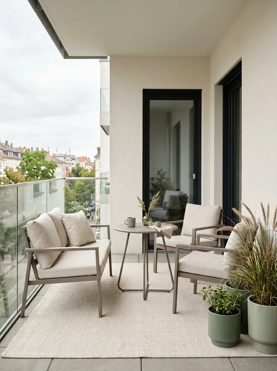 Rain-Friendly Balcony With Compact Aluminum Furniture