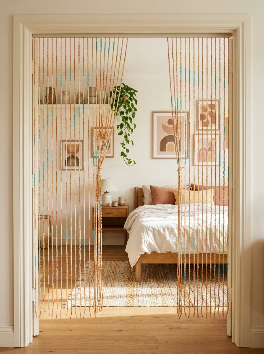 Rainbow Bead Curtain Doorway With a Playful Retro Feel