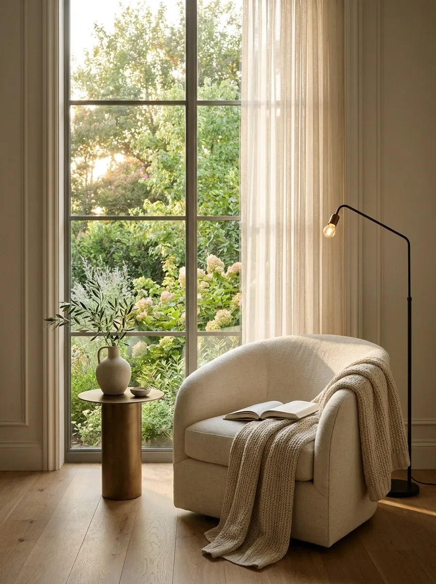 Reading Chair Beside a Floor-to-Ceiling Window
