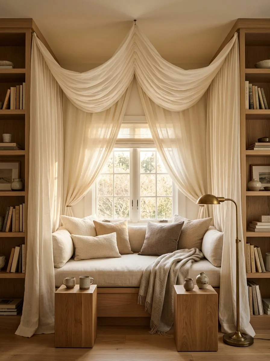 Reading Corner With a Draped Fabric Ceiling Alcove