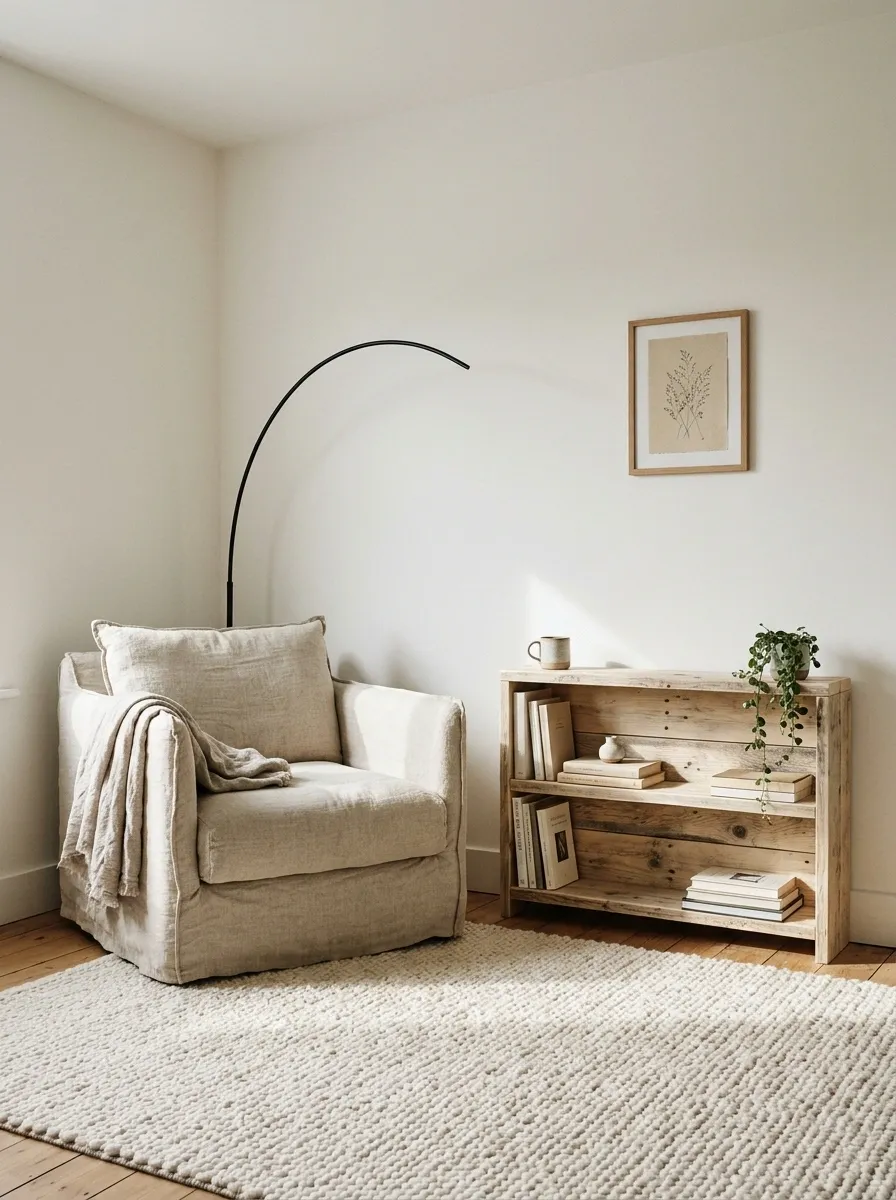 Reading Corner With a Low Pallet Bookcase and Deep Armchair