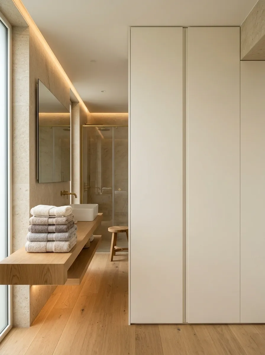 Recessed Linen Closet Hidden Behind Flush Doors
