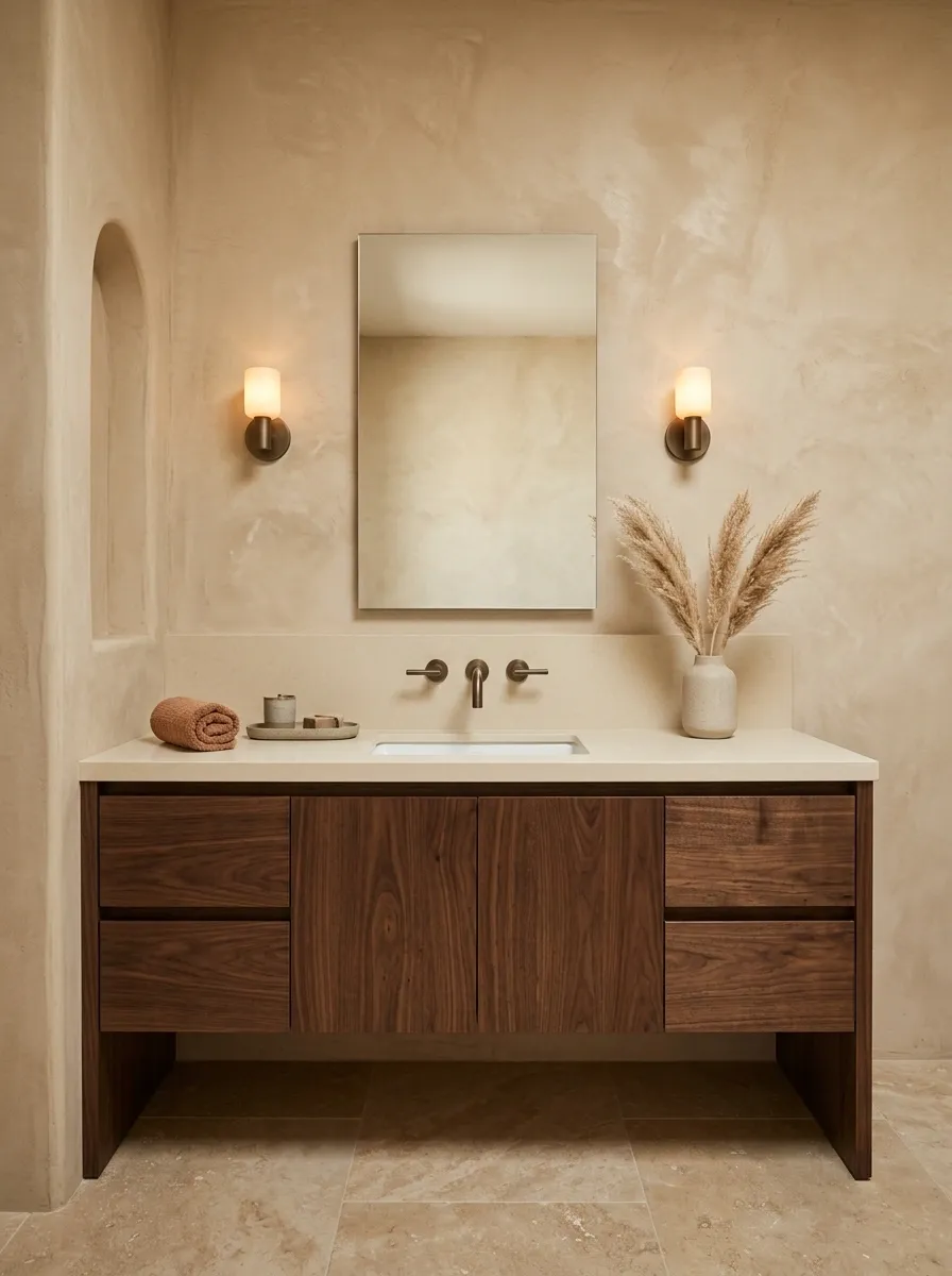 Refined Desert Retreat Bathroom With Travertine and Bronze