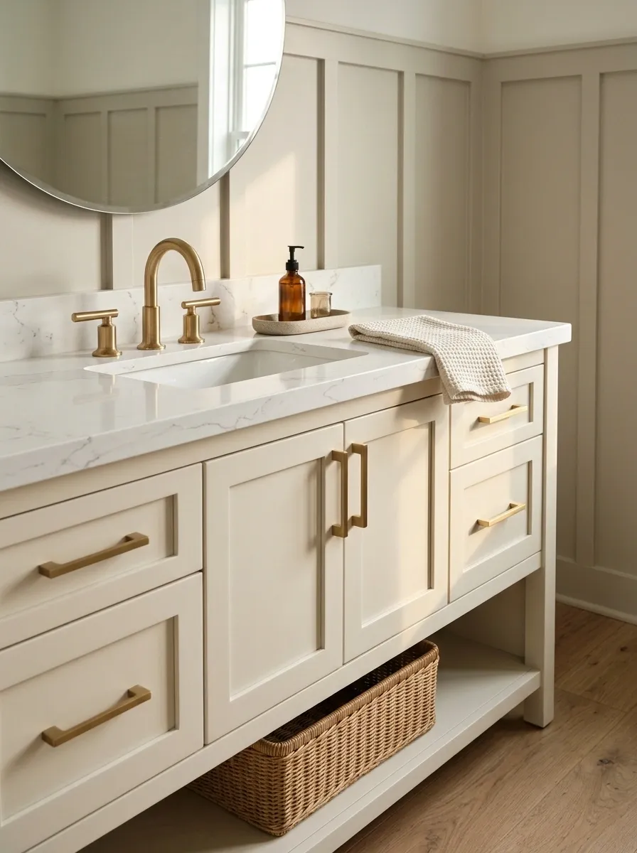 Refresh a Plain Vanity With Brass Cabinet Pulls