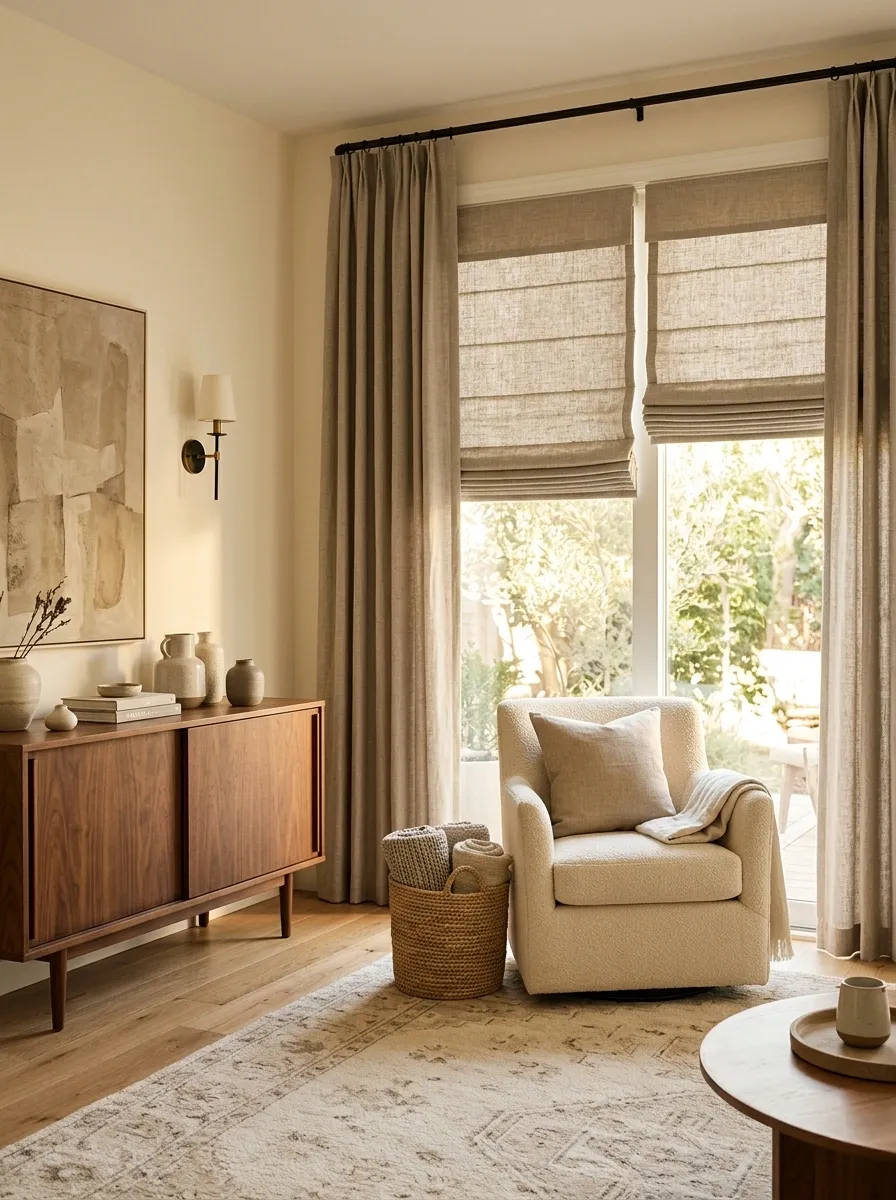 Relaxed Roman Shades With Matching Side Panels