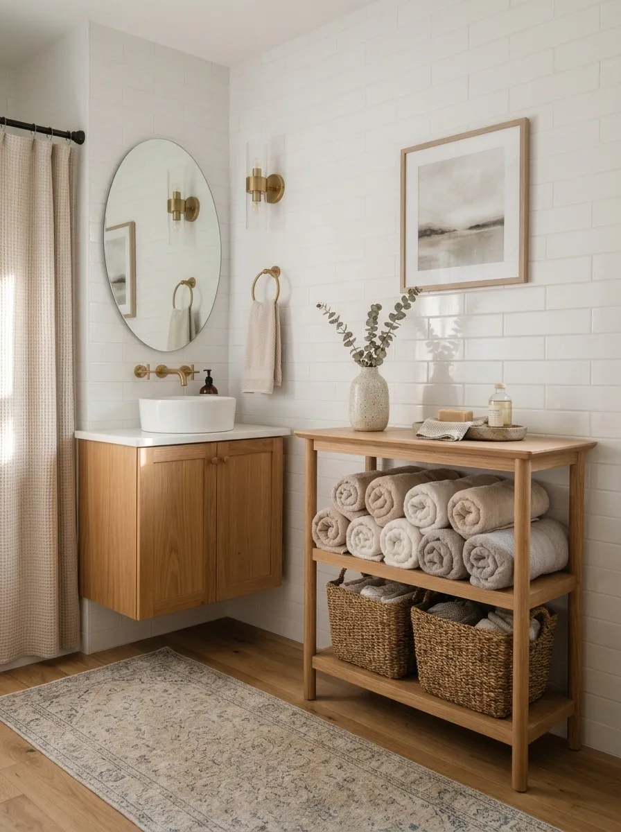 Rental-Friendly Bathroom With a Freestanding Linen Console