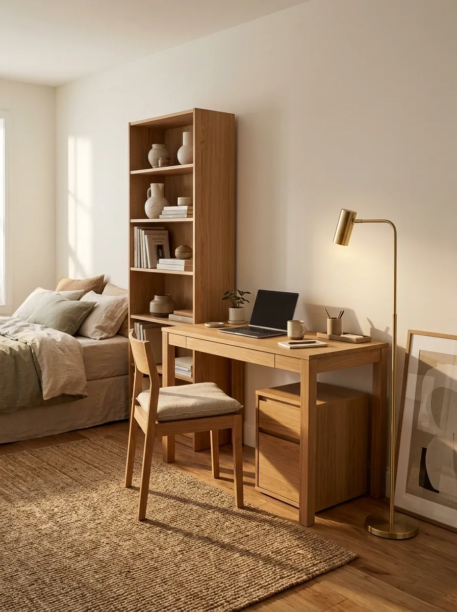 Rental-Friendly Bedroom Workspace With Freestanding Furniture