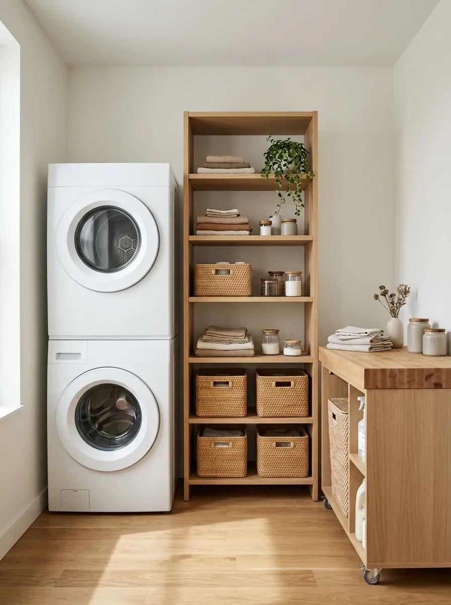 Rental-Friendly Laundry Nook With Freestanding Storage