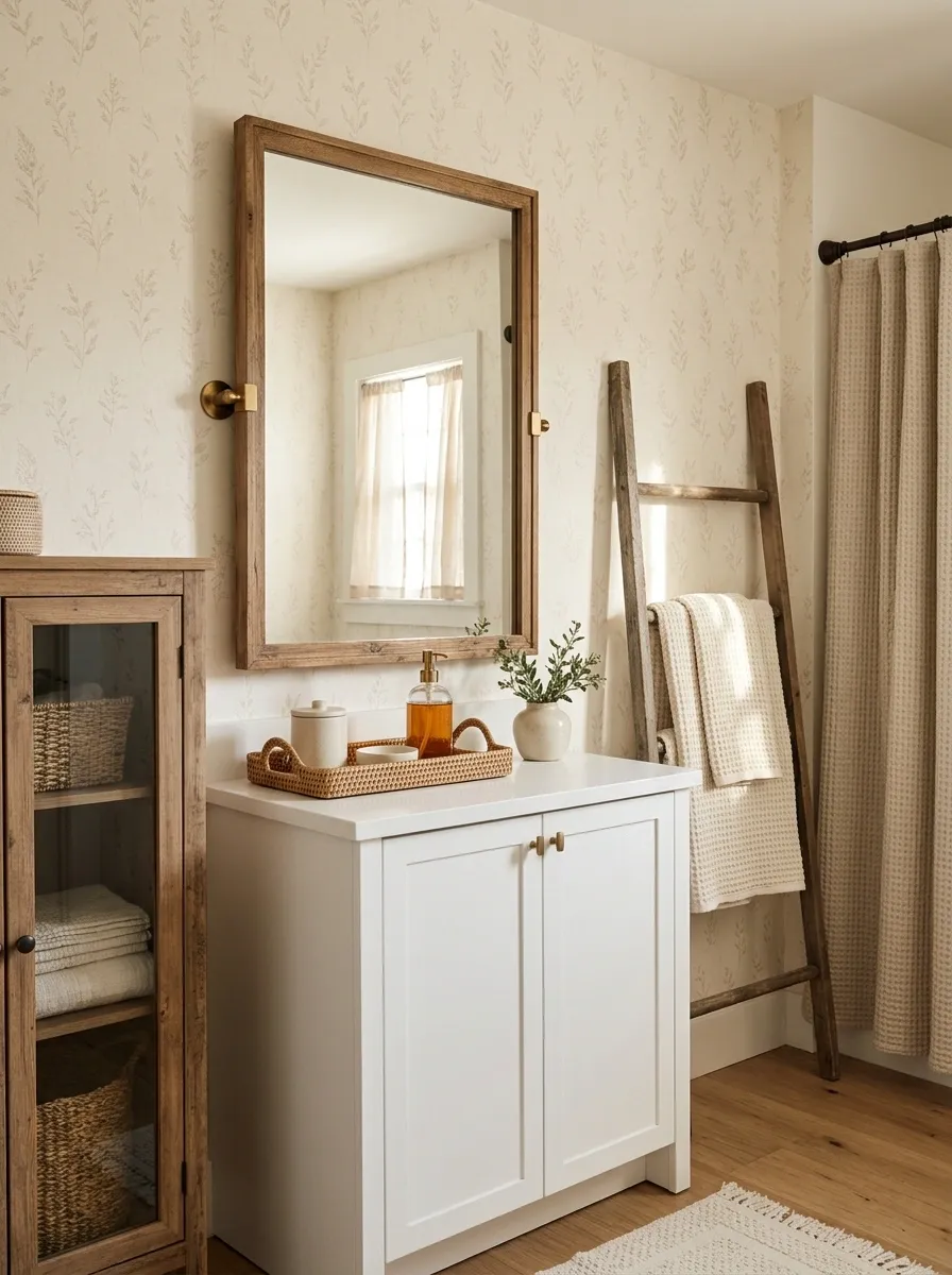 Rental-Friendly Modern Farmhouse Bathroom With Reversible Finishes