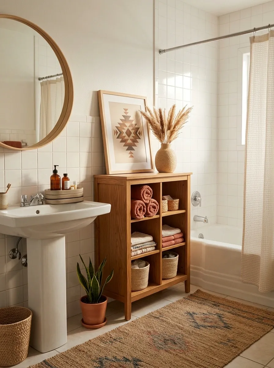 Rental-Friendly Southwestern Bathroom With Removable Desert Accents