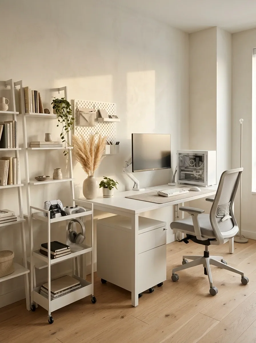 Rental-Friendly White Gaming Setup