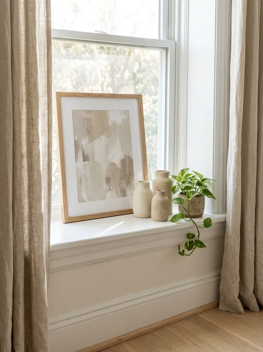 Rental-Friendly Window With Freestanding Art and Removable Styling