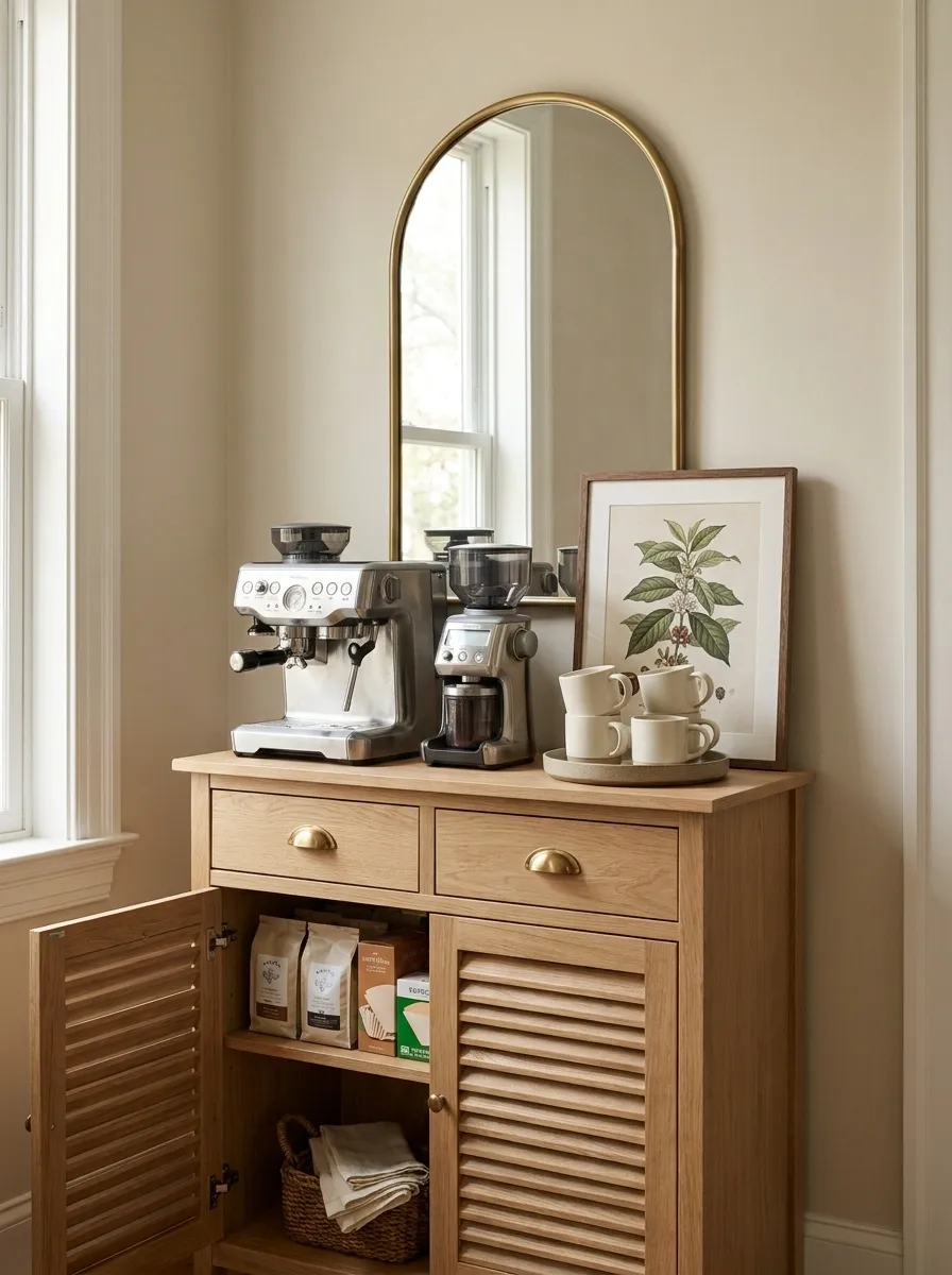 Renter-Friendly Coffee Station on a Narrow Console