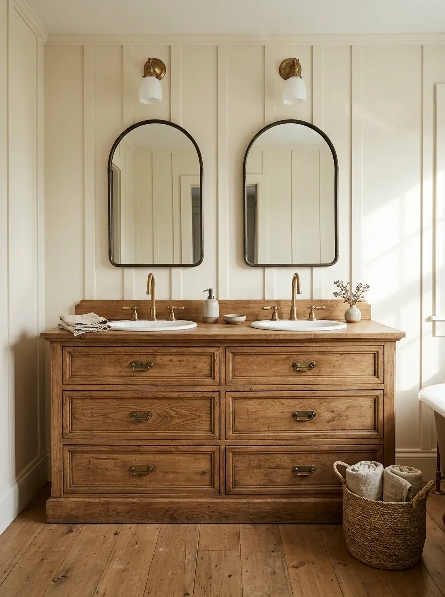 Repurposed Antique Dresser With a Double-Sink Vanity