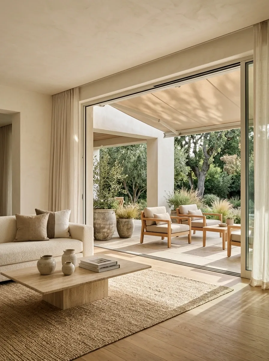 Retractable Patio Awning Above a Sliding Glass Door