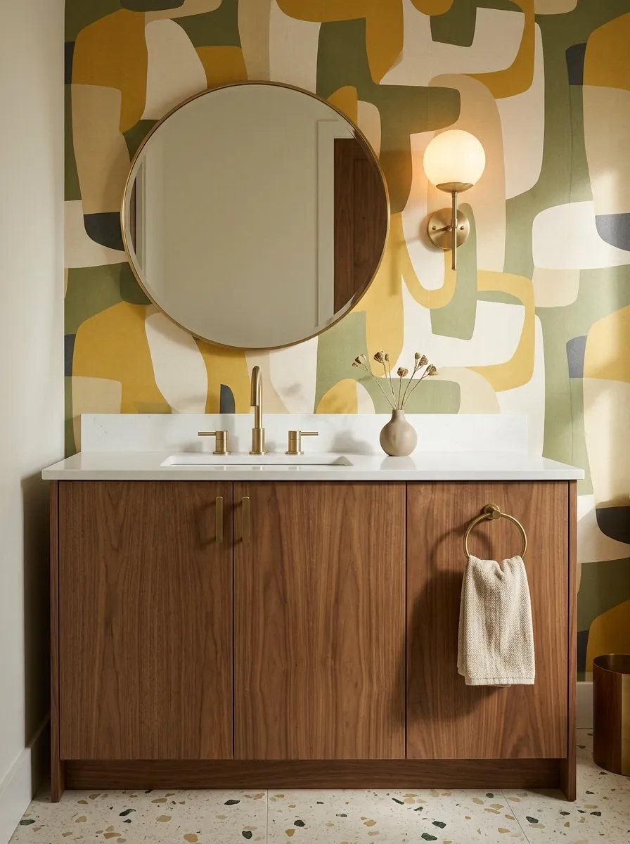 Retro Abstract Wallpaper With Walnut and Terrazzo