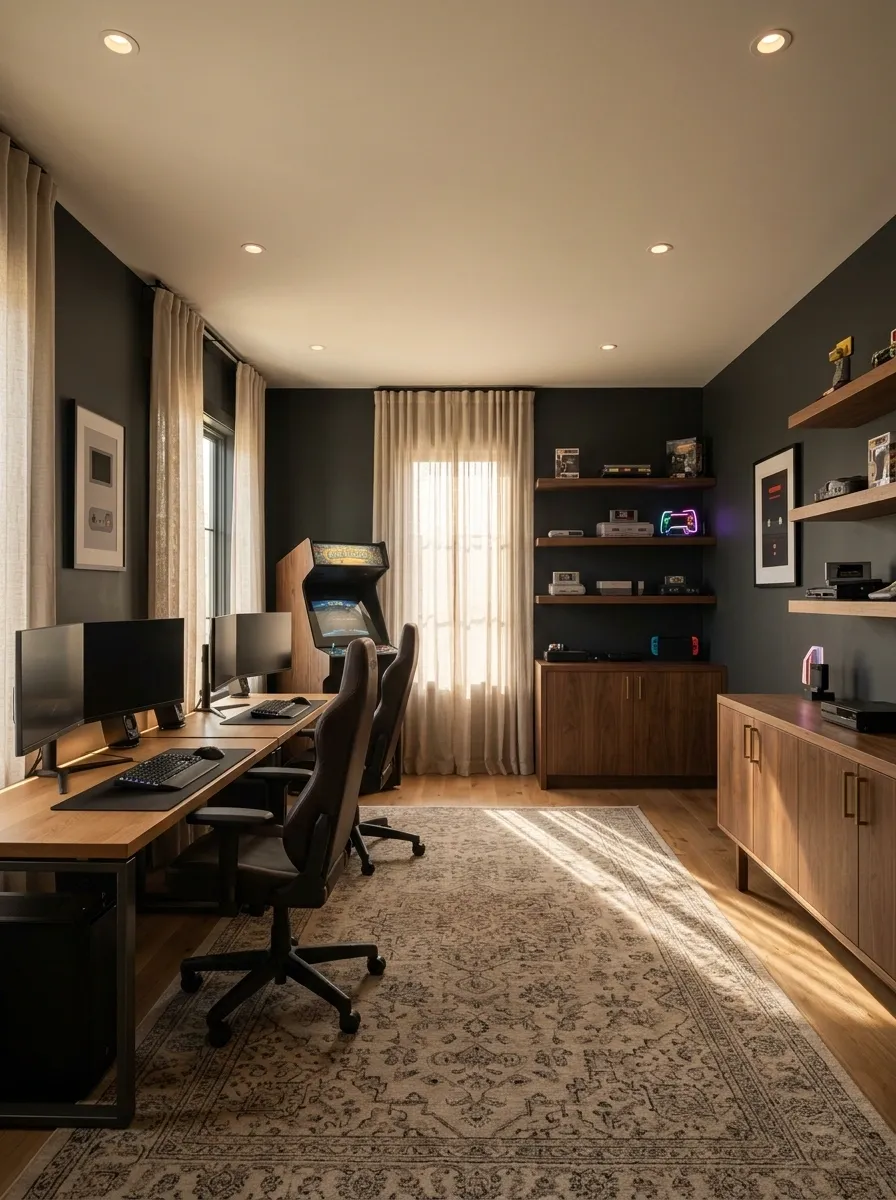 Retro Arcade Room With Modern Gaming Stations