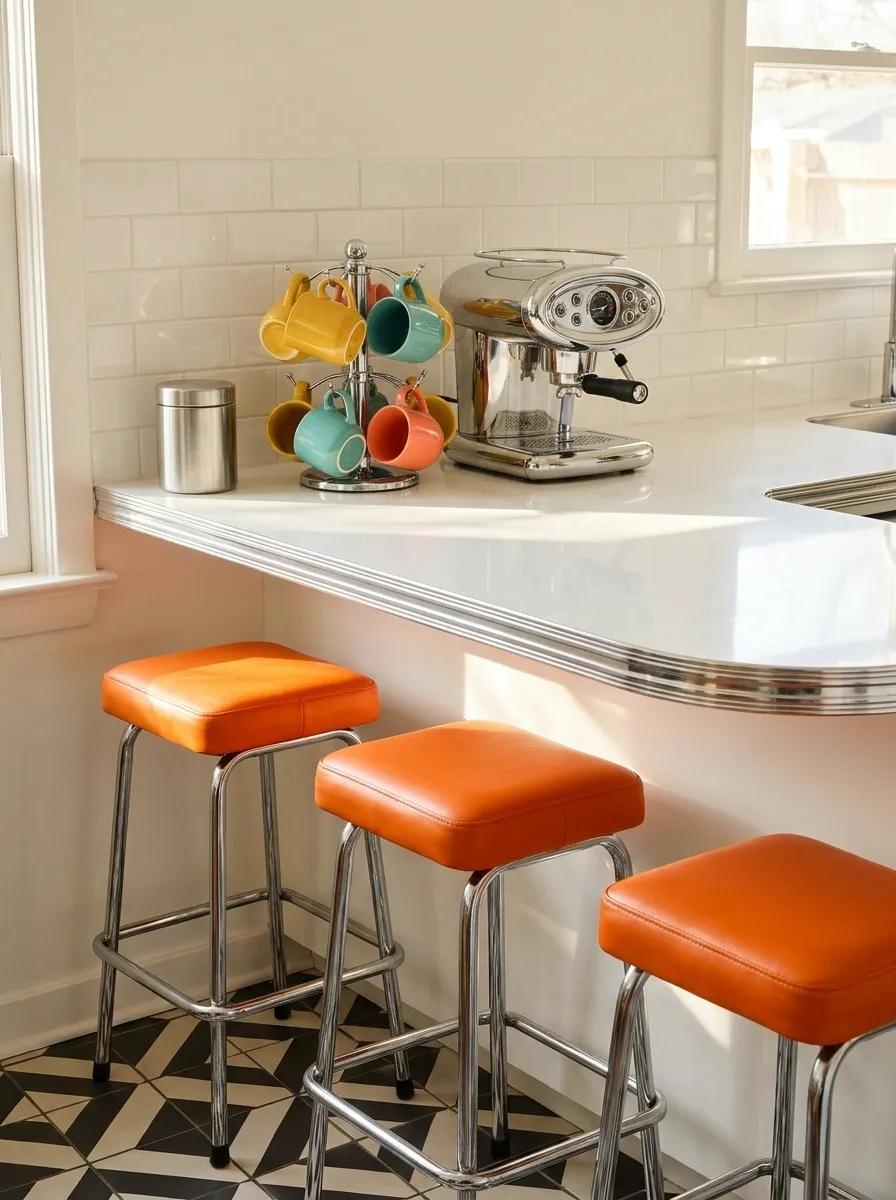 Retro Breakfast Bar With a Chrome Mug Carousel