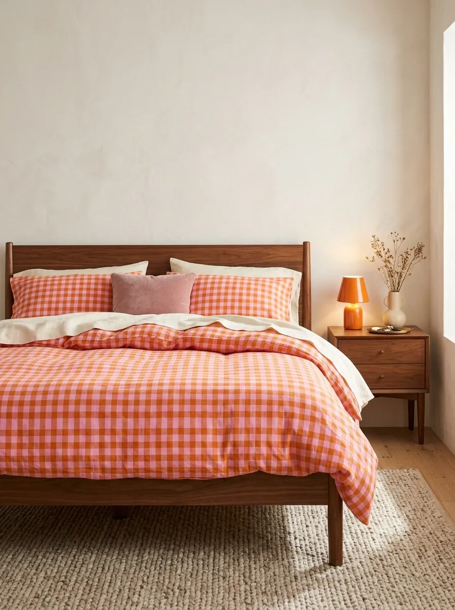 Retro Pink and Orange Gingham Bedding