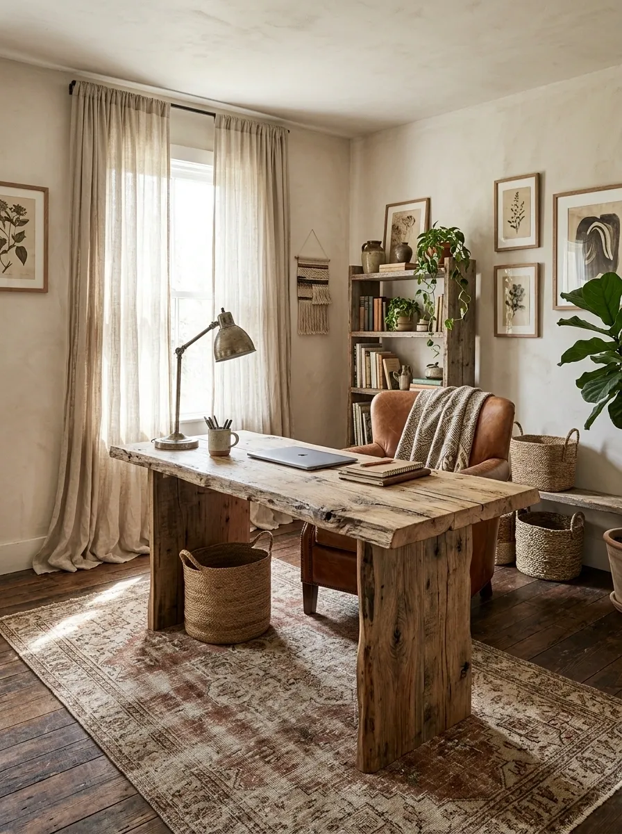 Rustic Boho Office With Reclaimed Wood