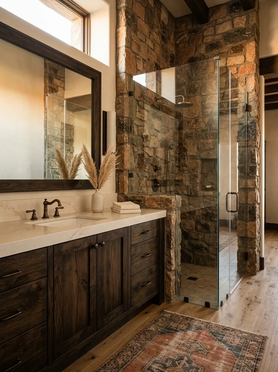 Rustic Desert Lodge Bathroom With Natural Stone