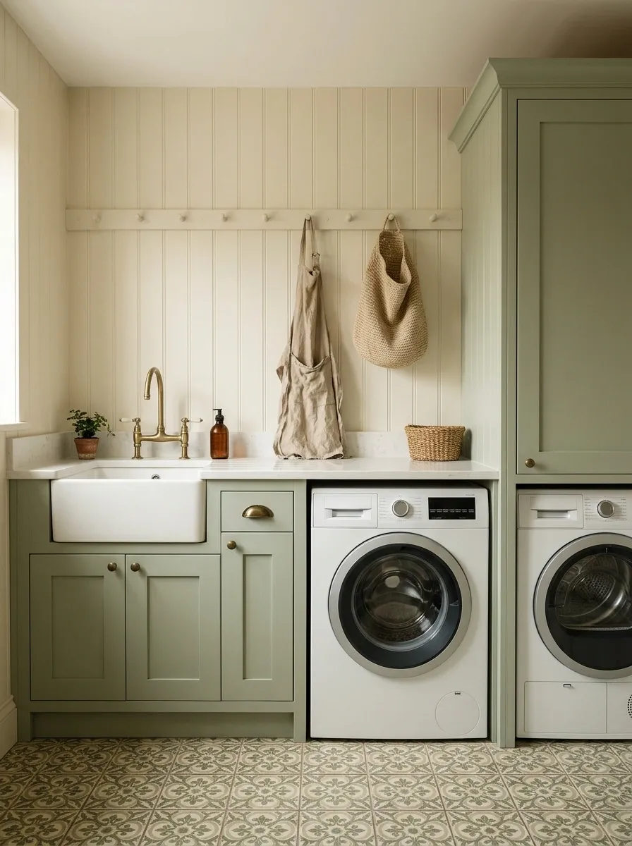 Sage Cottage Laundry With a Sink and Painted Peg Rail