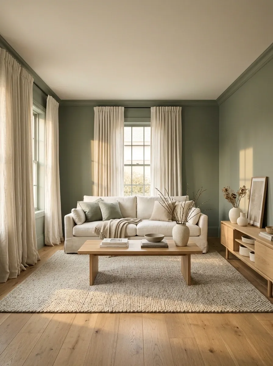 Sage Green + Warm White With Natural Oak