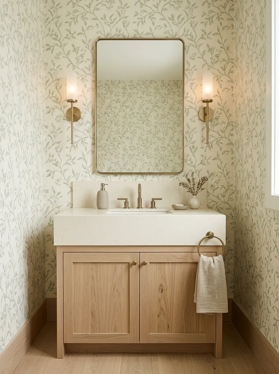 Sage Vine Wallpaper With Cream and Pale Oak Finishes
