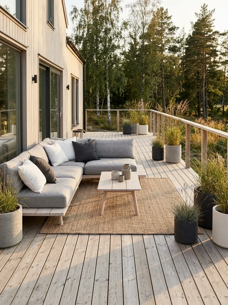 Scandinavian Deck With Pale Timber and Soft Gray