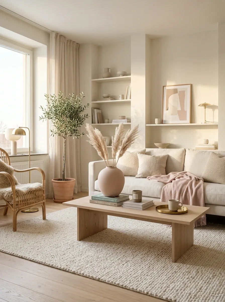 Scandinavian Girly Apartment With Pale Oak and Powder Pink