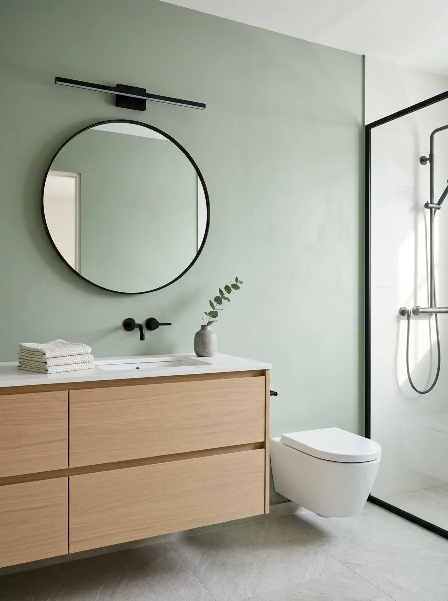 Scandinavian Green and Black Bathroom