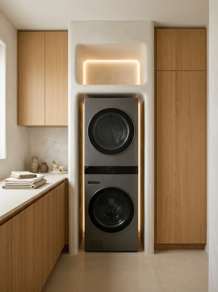 Sculpted Plaster Laundry Alcove With Warm Integrated Lighting