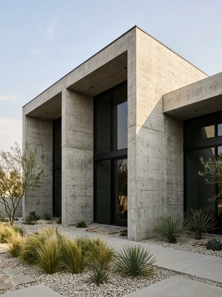 Sculptural Board-Form Concrete House With Dramatic Shadows