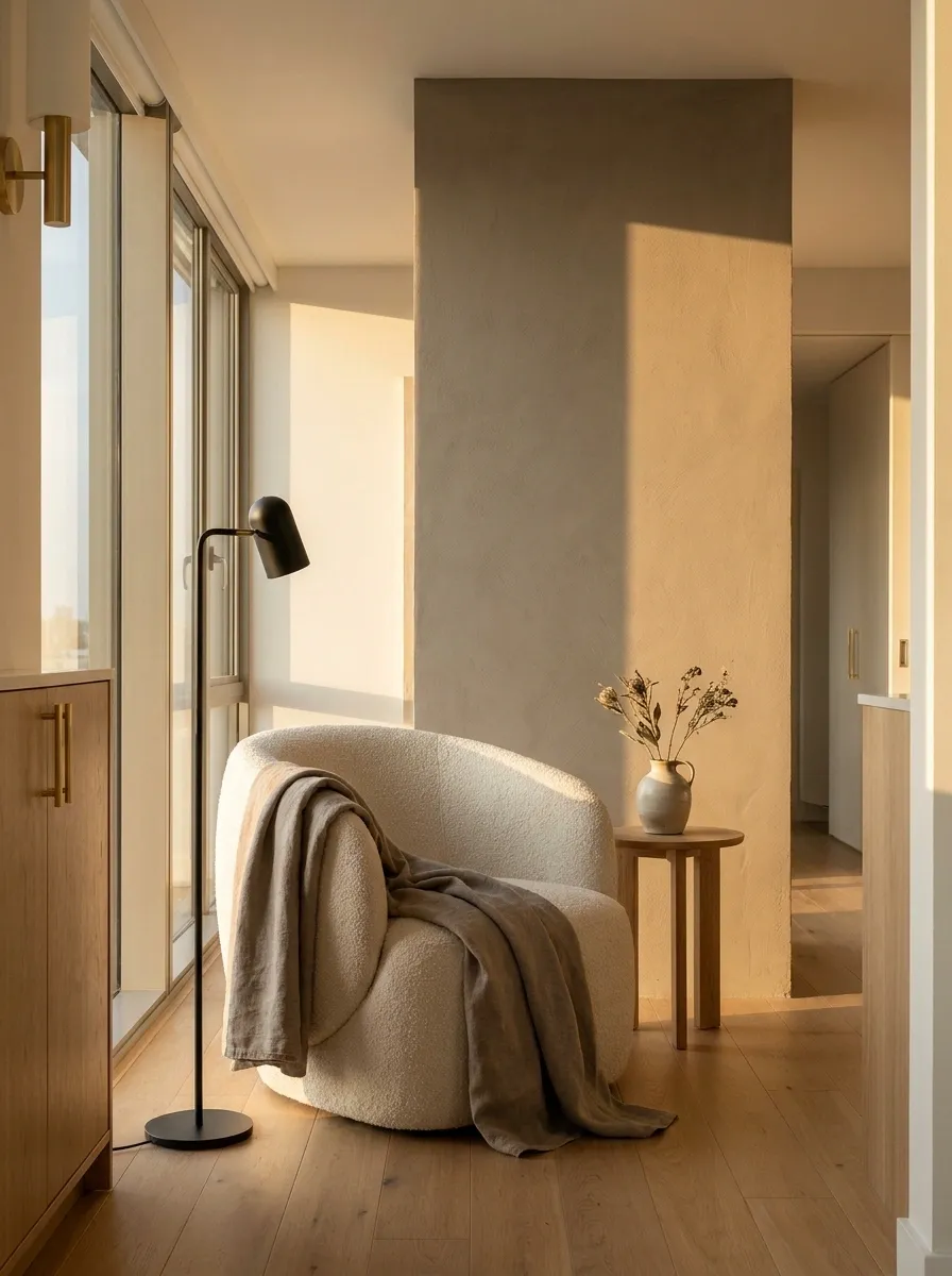 Sculptural Bouclé Chair in a Contemporary Living Room