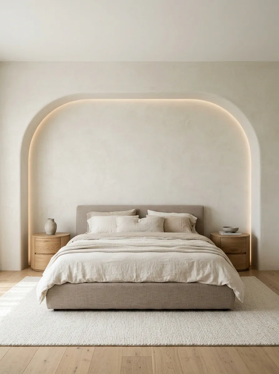 Sculptural Modern Bedroom With Curved Plaster Architecture