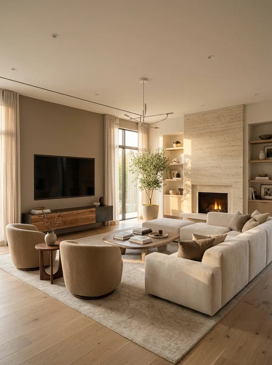 Sectional Living Room With Swivel Chairs Facing Both Focal Points
