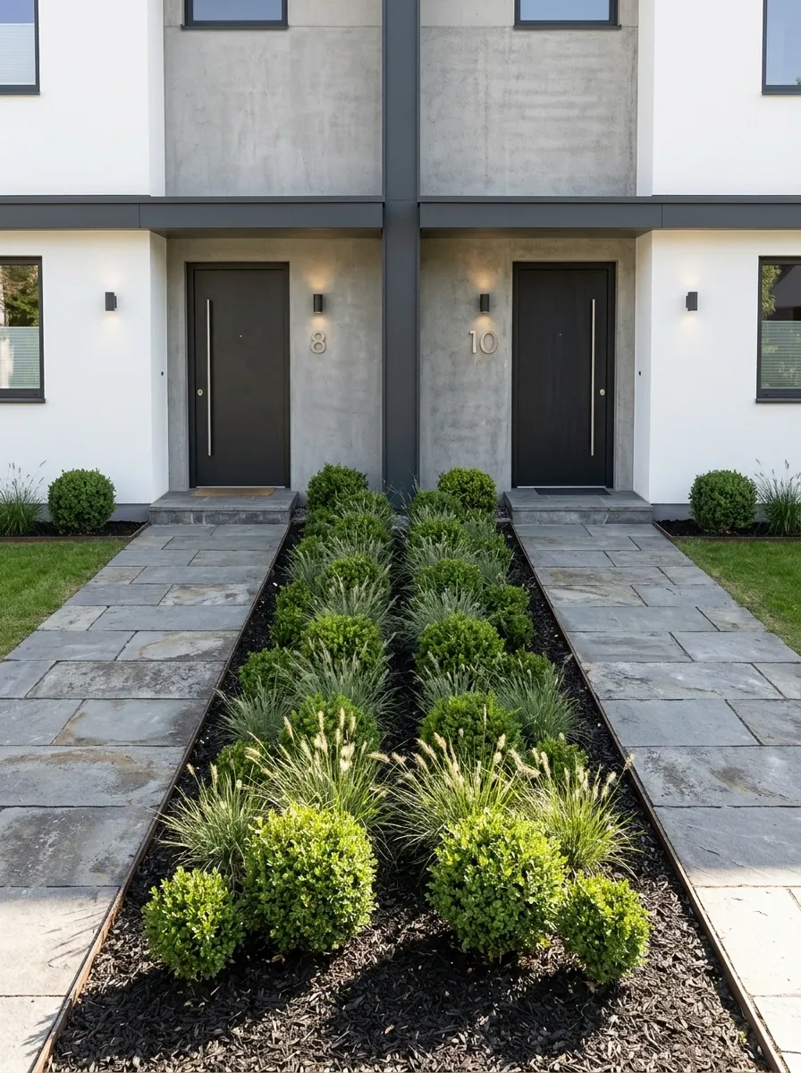 Shared Frontage With Separate Door Paths and One Continuous Bed