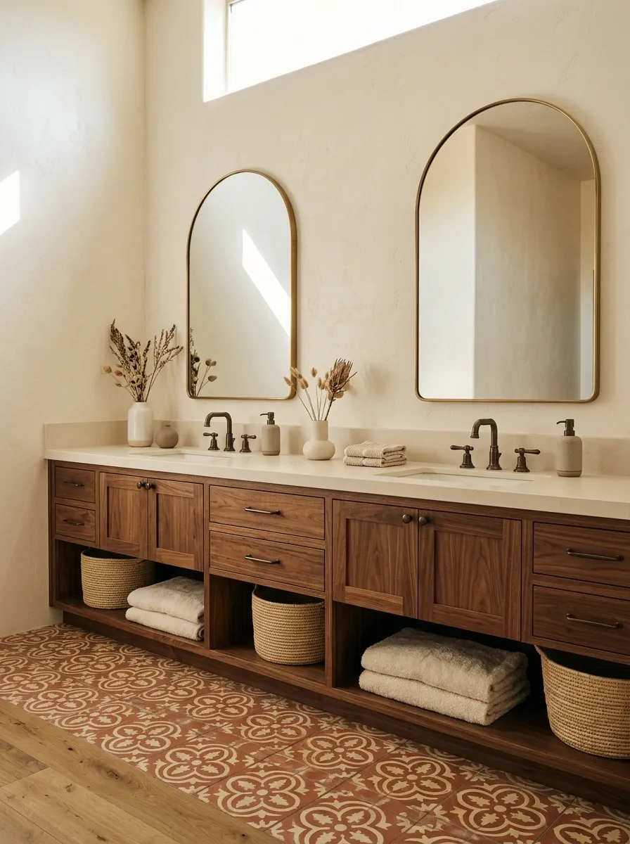 Shared Southwestern Bathroom With a Long Double Vanity