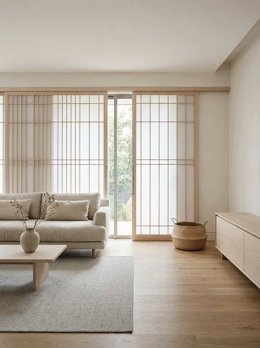 Shoji-Inspired Sliding Screens With Pale Timber Frames