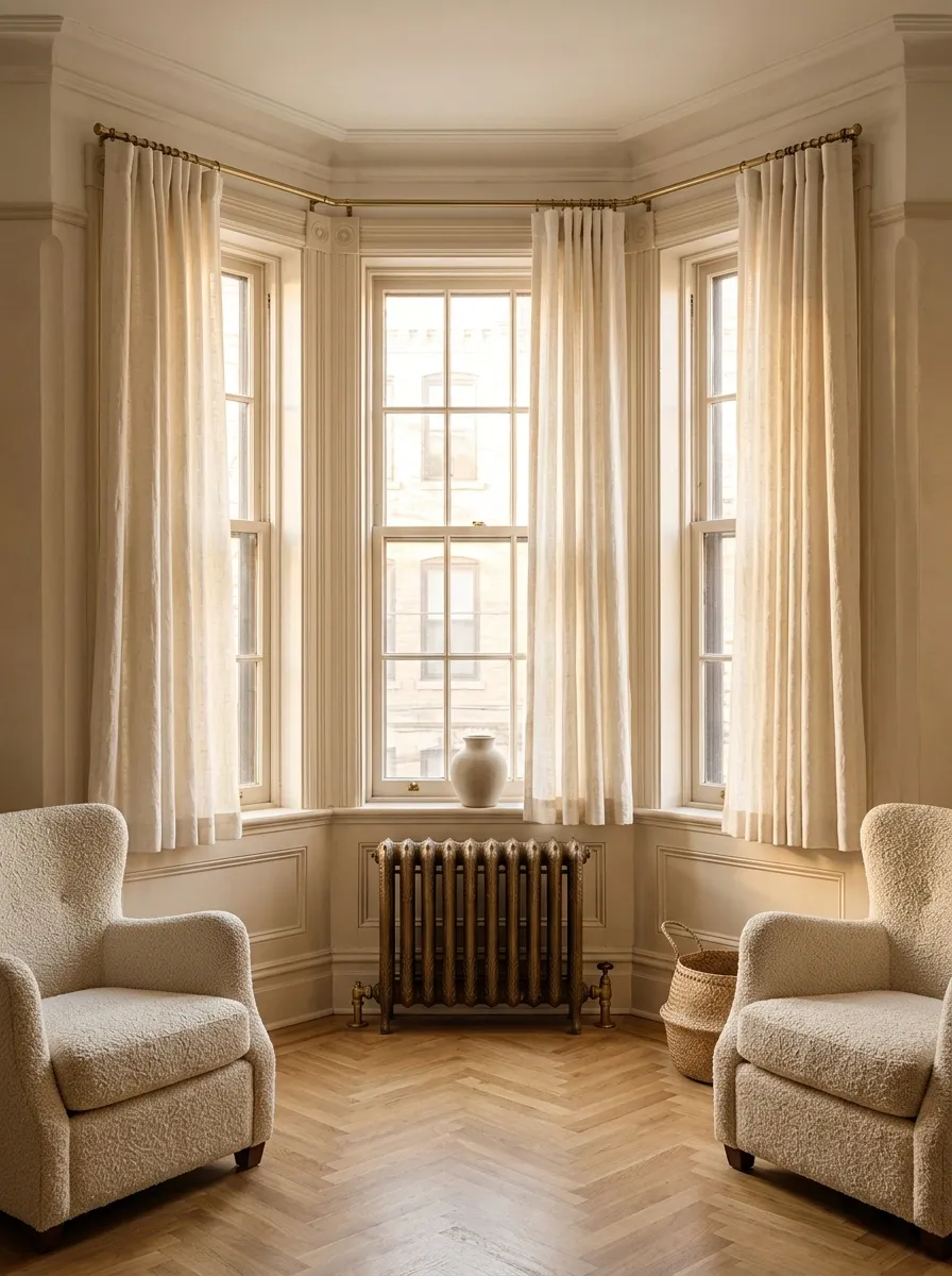 Sill-Length Curtains Above a Period Radiator