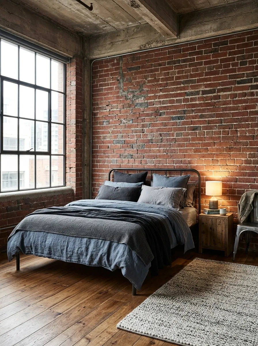 Slate Bedding in an Industrial Loft Bedroom