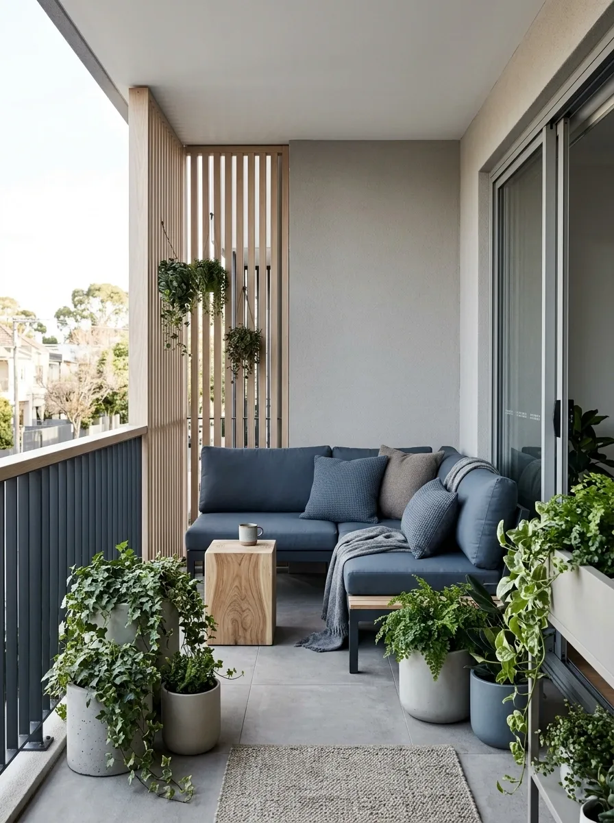 Slate Blue and Warm Gray Modern Balcony